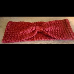 Rustic red bow headband earwarmer teen adult